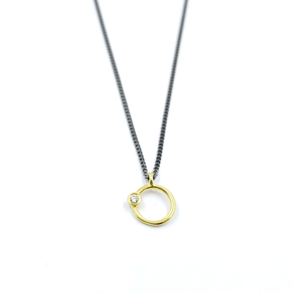 κολιέ ασήμι- χρυσό Κ14, διαμάντι 0,012ct