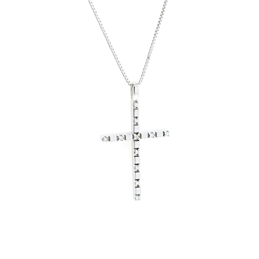σταυρός λευκόχρυσο Κ14 με διαμάντια 0,06ct