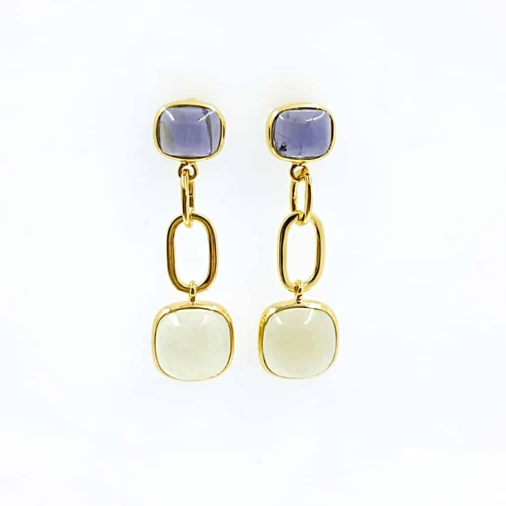 κρεμαστά σκουλαρίκια ασήμι 925 με iolite & lemon quartz